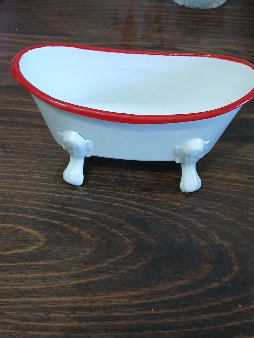 White and Red Mini Clawfoot Bathtub Decor - Soap Holder
